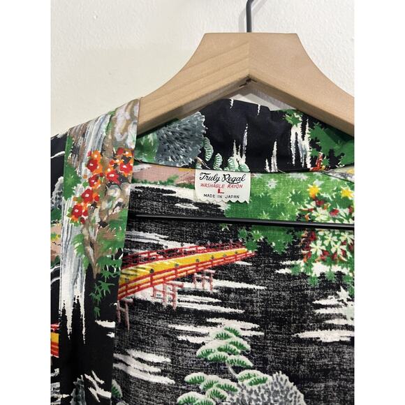 Japanese Made Washable Rayon Kimono L Artsy Maximalist Travel Scenic Boho Ukiyoe - Picture 6 of 12